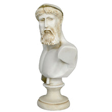 Load image into Gallery viewer, Zeus Alabaster aged small Bust - Olympus King of All Gods - Ruler of Sky and Thunder