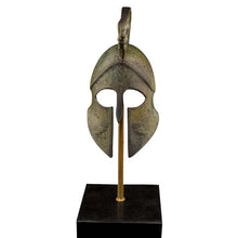 Load image into Gallery viewer, Bronze Helmet with Owl carvings and Goddess Nike at the crest on marble base