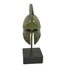 Load image into Gallery viewer, Bronze miniature Helmet with Owl carvings on marble base - Goddess Athena symbol
