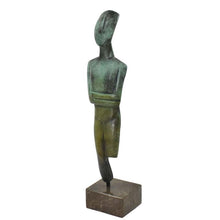 Load image into Gallery viewer, Cycladic Bronze Idol sculpture on marble base - Ancient Modern Abstract Art