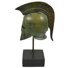 Load image into Gallery viewer, Bronze miniature Helmet with Owl carvings on marble base - Goddess Athena symbol