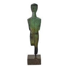 Load image into Gallery viewer, Cycladic Bronze Idol sculpture on marble base - Ancient Modern Abstract Art