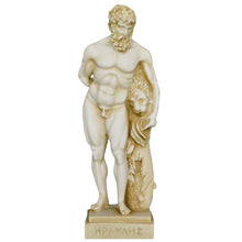 Load image into Gallery viewer, Heracles and Nemean Lion - Hercules Alabaster aged statue - Mythic Hero Demigod