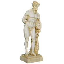 Load image into Gallery viewer, Heracles and Nemean Lion - Hercules Alabaster aged statue - Mythic Hero Demigod