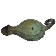 Load image into Gallery viewer, Bronze Oil Lamp with Leaf Design - Ancient Greek Art - Lost Wax Method