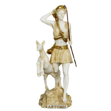 Load image into Gallery viewer, Artemis Goddess of Hunt Alabaster aged Statue - Diana Mistress of Animals