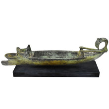 Load image into Gallery viewer, Bronze Oil Lamp with boat on marble base - Ancient Greek Art - Lost Wax Method