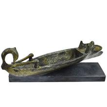 Load image into Gallery viewer, Bronze Oil Lamp with boat on marble base - Ancient Greek Art - Lost Wax Method