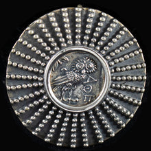 Load image into Gallery viewer, Owl of Wisdom & Goddess Athena Silver Brooch Pendant - Athens Tetradrachm