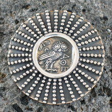 Load image into Gallery viewer, Owl of Wisdom & Goddess Athena Silver Brooch Pendant - Athens Tetradrachm