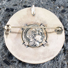 Load image into Gallery viewer, Owl of Wisdom & Goddess Athena Silver Brooch Pendant - Athens Tetradrachm
