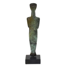 Load image into Gallery viewer, Cycladic Bronze Idol statue on marble base - Ancient Greek Art Abstract Simplicity