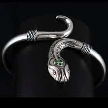 Load image into Gallery viewer, Minoan Snake Silver Bracelet With Ruby & Emerald - Ancient Crete