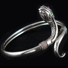 Load image into Gallery viewer, Minoan Snake Silver Bracelet With Ruby & Emerald - Ancient Crete