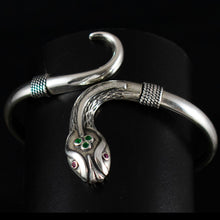 Load image into Gallery viewer, Minoan Snake Silver Bracelet With Ruby & Emerald - Ancient Crete