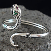 Load image into Gallery viewer, Minoan Snake Silver Bracelet With Ruby & Emerald - Ancient Crete
