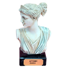 Load image into Gallery viewer, Artemis Goddess of Hunt small head bust on marble base - Diana Mistress of Animals
