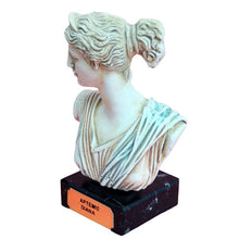 Load image into Gallery viewer, Artemis Goddess of Hunt small head bust on marble base - Diana Mistress of Animals