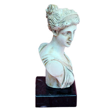 Load image into Gallery viewer, Artemis Goddess of Hunt small head bust on marble base - Diana Mistress of Animals