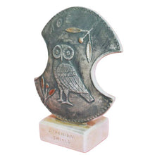 Load image into Gallery viewer, Owl of Wisdom miniature shield in casting stone - Warrior Goddess Athena symbol