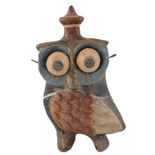 Load image into Gallery viewer, Owl of wisdom small clay statue with crazy eyes