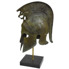 Load image into Gallery viewer, Corinthian Bronze Helmet with Griffin Design on marble base - Ancient Greece