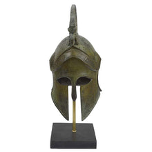 Load image into Gallery viewer, Corinthian Bronze Helmet with Griffin Design on marble base - Ancient Greece