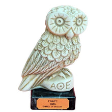 Load image into Gallery viewer, Owl of wisdom small statue on marble base - Goddess Athena - Protector of Athens