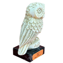 Load image into Gallery viewer, Owl of wisdom small statue on marble base - Goddess Athena - Protector of Athens