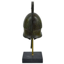 Load image into Gallery viewer, Corinthian bronze helmet with snake on marble base - Hoplite soldier infantry