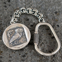 Load image into Gallery viewer, Athens Tetradrachm - Goddess Athena & Owl of Wisdom Silver Keychain