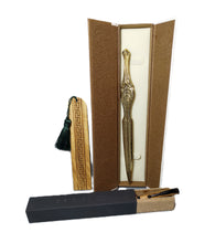 Load image into Gallery viewer, Olive wood pen - olive wood bookmark - envelope opener Achilles sword bronze