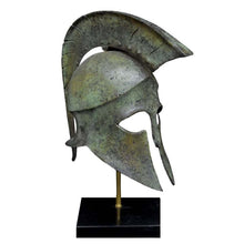 Load image into Gallery viewer, Corinthian pure bronze helmet on marble base - Olympia Museum Reproduction