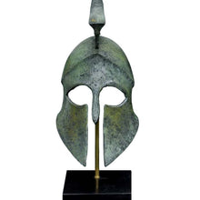 Load image into Gallery viewer, Corinthian pure bronze helmet on marble base - Olympia Museum Reproduction