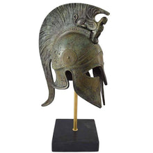 Load image into Gallery viewer, Pure bronze Corinthian medium helmet with Sphinx on Marble base - Spartan soldiers