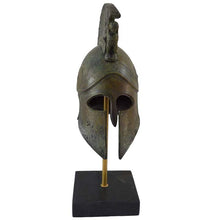 Load image into Gallery viewer, Pure bronze Corinthian medium helmet with Sphinx on Marble base - Spartan soldiers