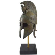 Load image into Gallery viewer, Pure bronze Corinthian medium helmet with Sphinx on Marble base - Spartan soldiers