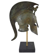 Load image into Gallery viewer, Pure bronze Corinthian medium helmet with Sphinx on Marble base - Spartan soldiers