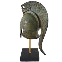 Load image into Gallery viewer, Pure bronze Corinthian medium helmet with Sphinx on Marble base - Spartan soldiers