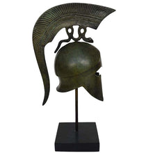 Load image into Gallery viewer, Corinthian bronze small helmet with snake on marble base - Hoplite soldier