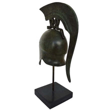 Load image into Gallery viewer, Corinthian bronze small helmet with snake on marble base - Hoplite soldier