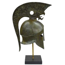 Load image into Gallery viewer, Corinthian pure Bronze Helmet with Griffin Design on marble base
