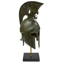 Load image into Gallery viewer, Corinthian pure Bronze Helmet with Griffin Design on marble base