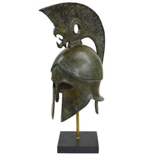 Load image into Gallery viewer, Corinthian pure Bronze Helmet with Griffin Design on marble base