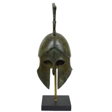 Load image into Gallery viewer, Corinthian pure Bronze Helmet with Griffin Design on marble base