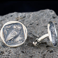 Load image into Gallery viewer, Owl of Athens the wise Cuff links - Sterling Silver - Goddess Athena symbol