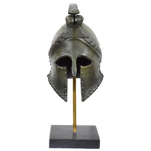 Load image into Gallery viewer, Corinthian pure bronze helmet with snakes - Marble base - Hoplite soldier infantry
