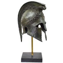 Load image into Gallery viewer, Corinthian pure bronze helmet with snakes - Marble base - Hoplite soldier infantry