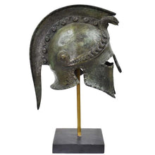 Load image into Gallery viewer, Corinthian pure bronze helmet with snakes - Marble base - Hoplite soldier infantry