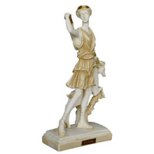 Load image into Gallery viewer, Diana Goddess of Hunt Alabaster aged Sculpture - Artemis Mistress of Animals
